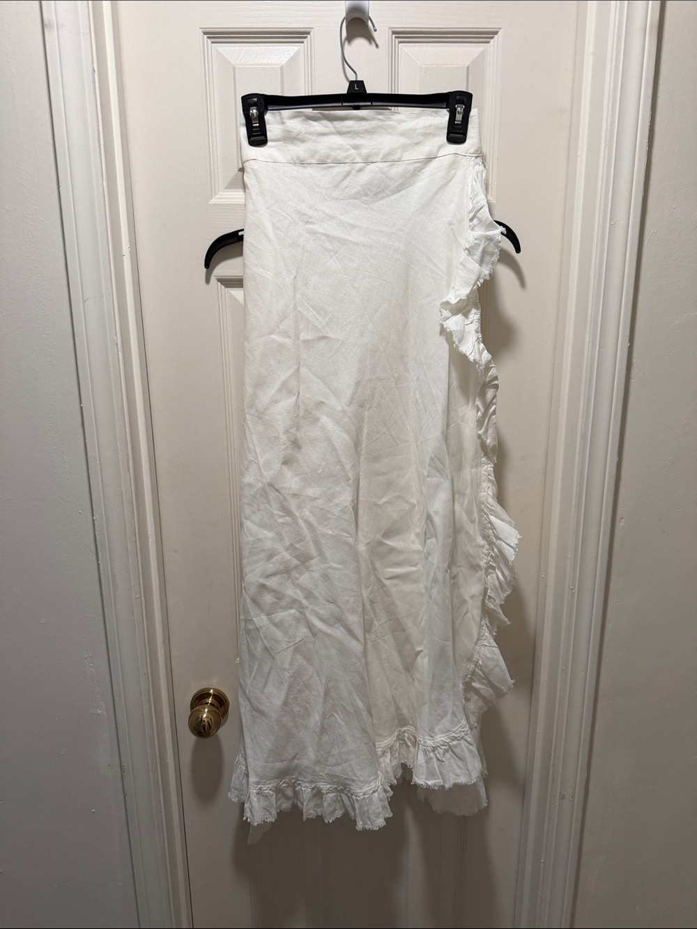 White Ruffle-Trim Maxi Skirt by